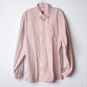 Simms Mens Large Orange Check 3XDry Fishing Cotton Long Sleeve Button Up Pockets